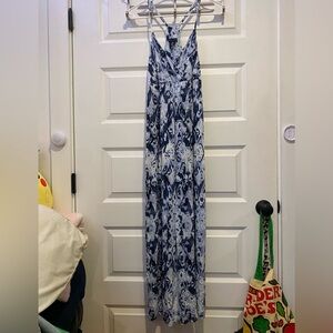 Willi Smith Navy and White Patterned Maxi Dress
